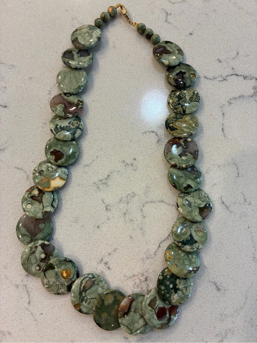 Green Ocean Jasper Coin Bead Necklace NEW